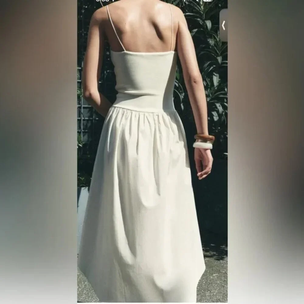 Zara Cutout Combination Midi Dress Ecru White NWT Size Large - Picture 6 of 10